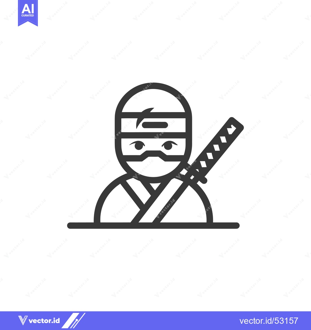 Premium Vector dari Line art illustration of a ninja with a sword
