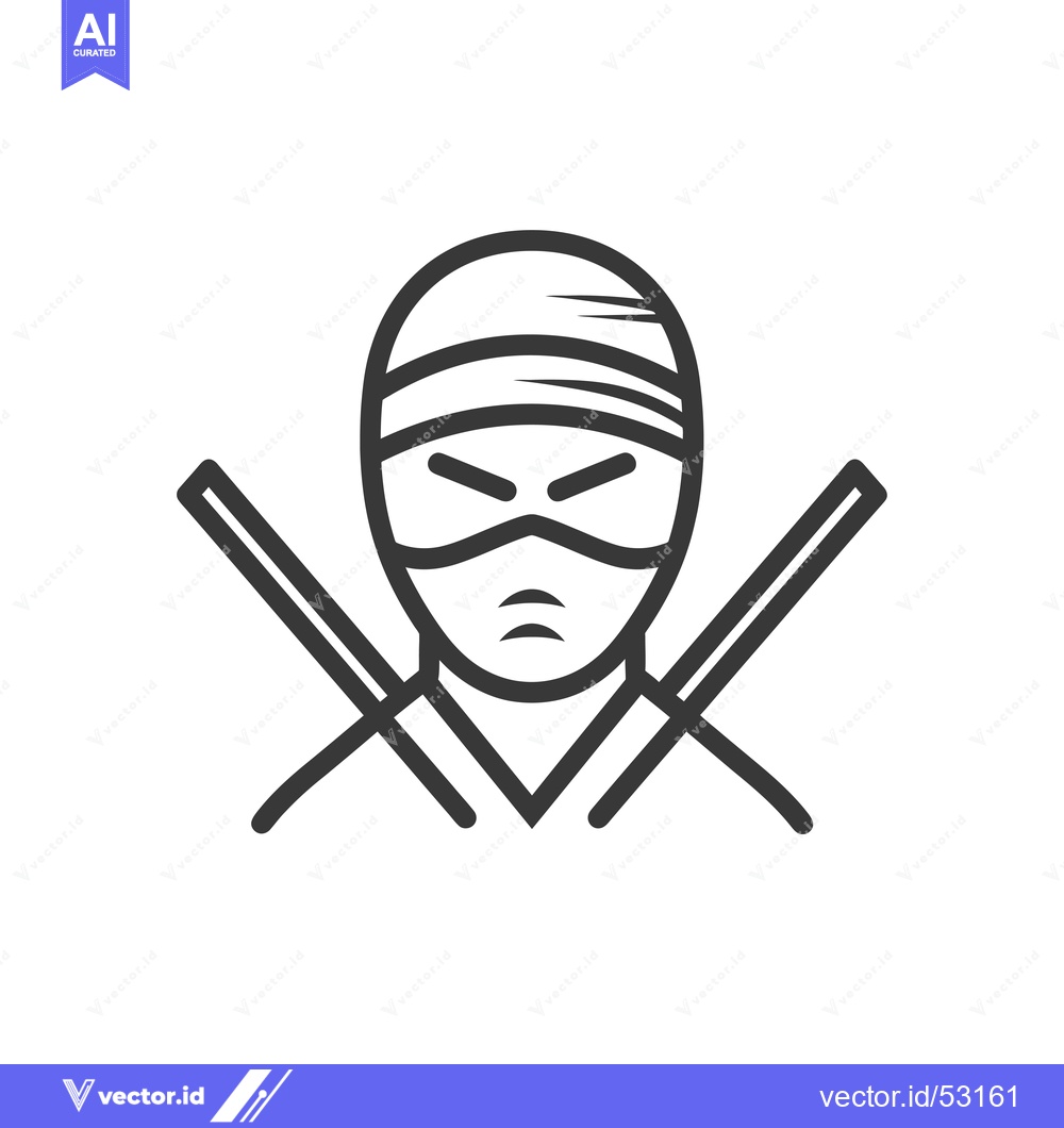 Premium Vector of Line Art Illustration of a Ninja with Crossed Swords