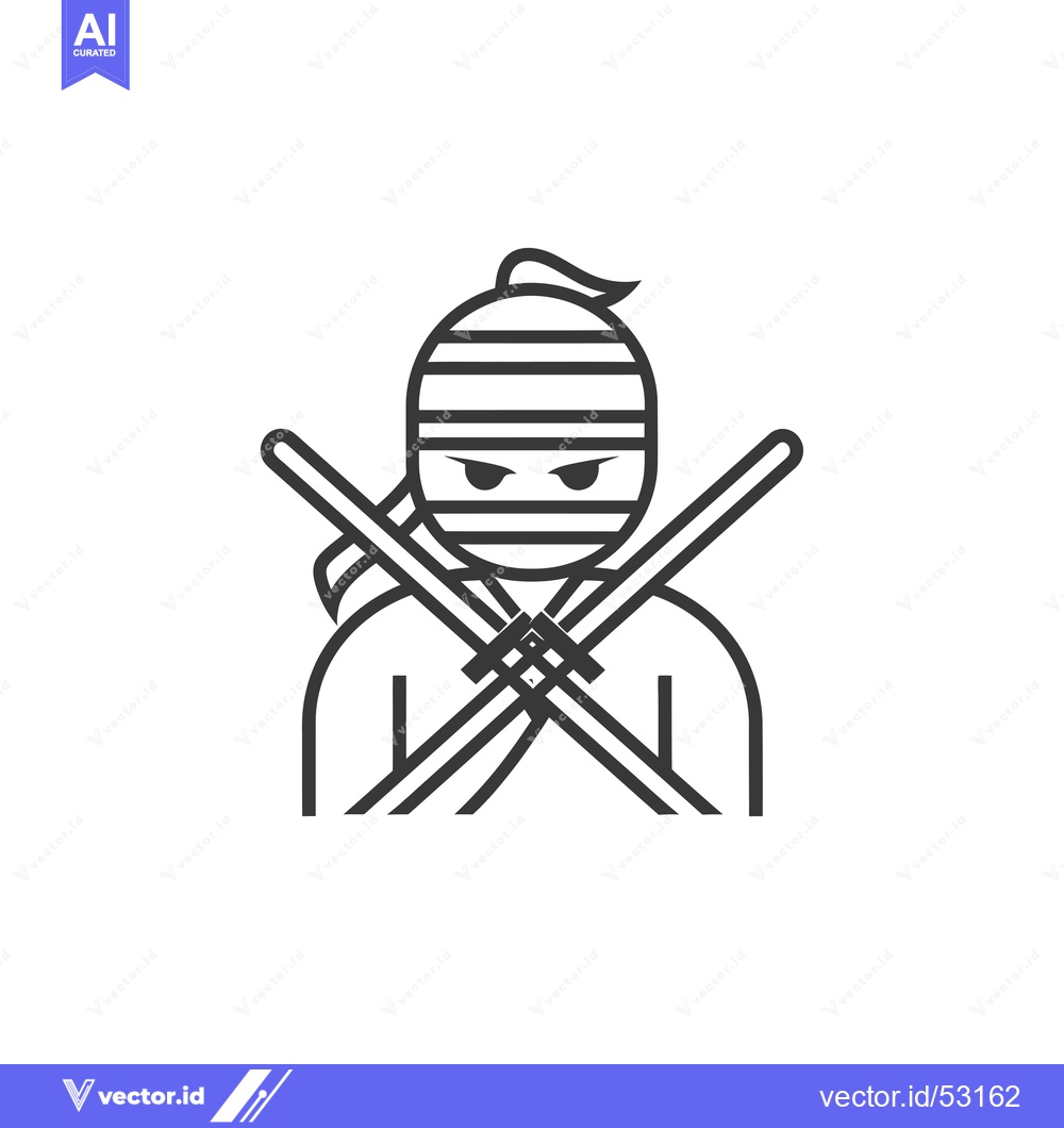 Premium Vector dari Line Art Illustration of a Ninja with Crossed Swords