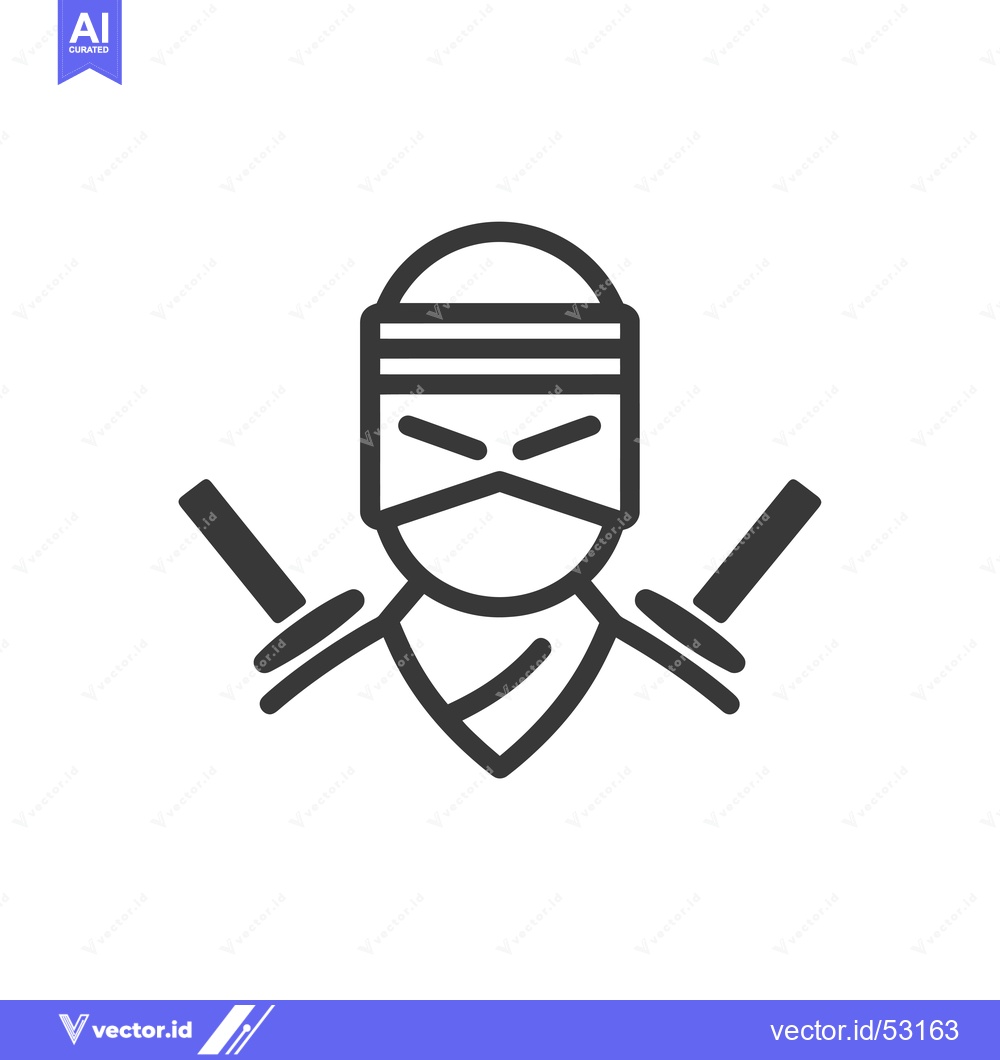 Premium Vector of Line art illustration of a ninja with crossed swords