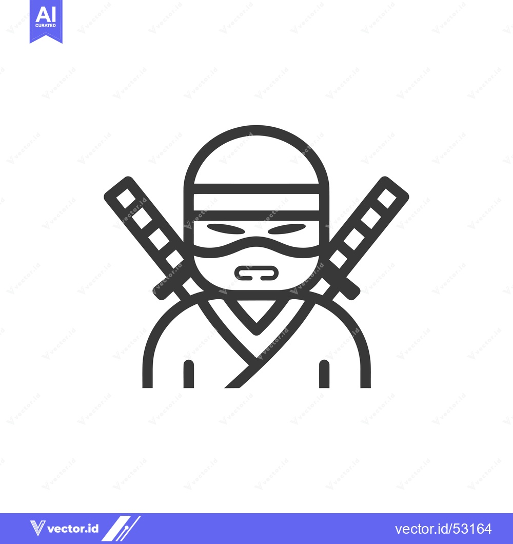 Premium Vector dari Line art illustration of a ninja with crossed swords