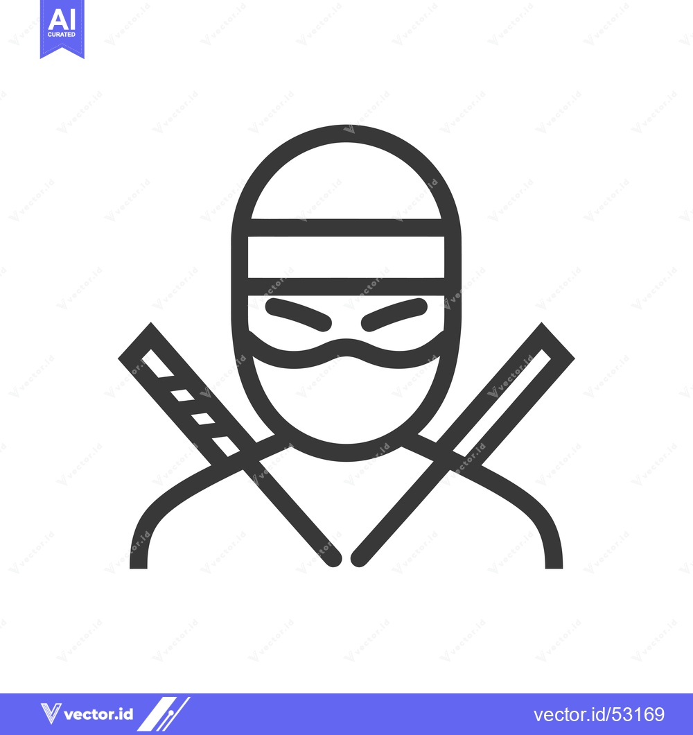 Premium Vector of Line Art Illustration of a Ninja with Swords