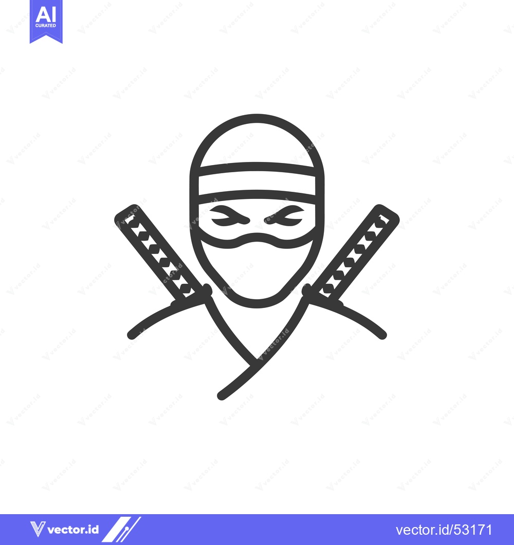 Premium Vector of Line Art Illustration of a Ninja with Two Katanas