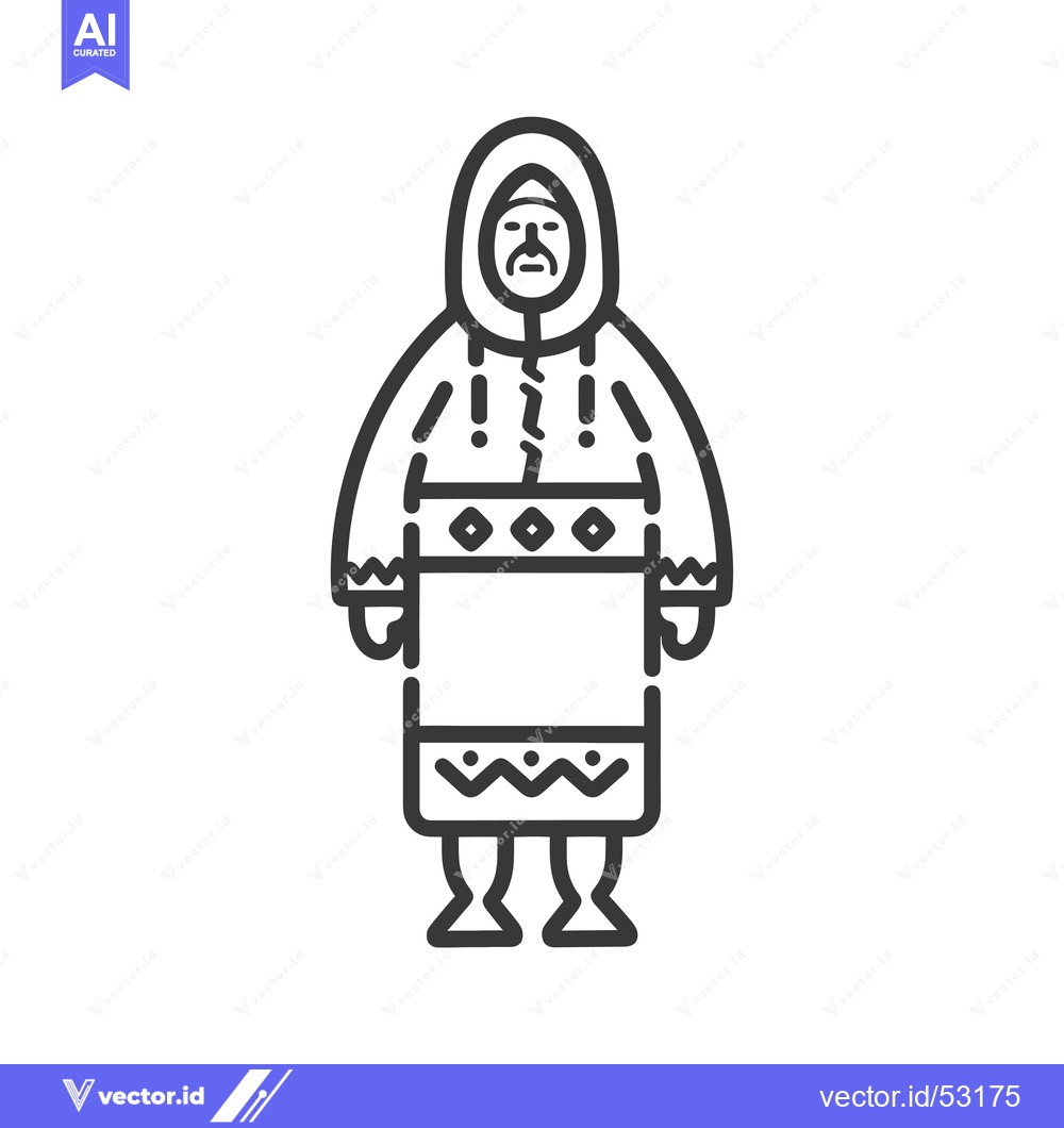 Premium Vector of Line art illustration of an Inuit man in traditional clothing
