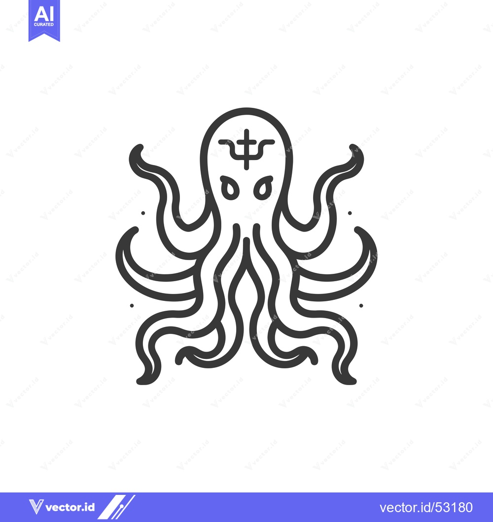 Premium Vector dari Line art illustration of an octopus with a cross on its head