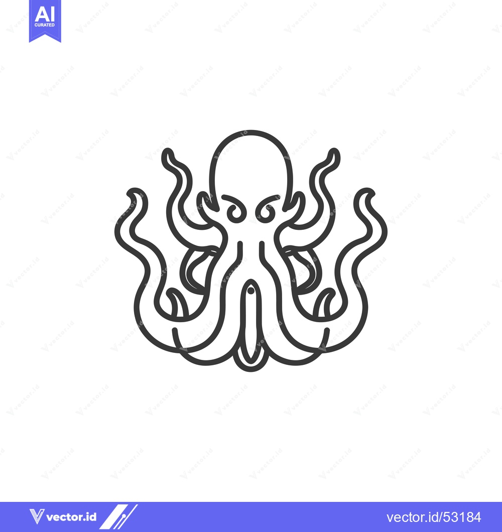 Premium Vector of Line art illustration of an octopus with eight tentacles
