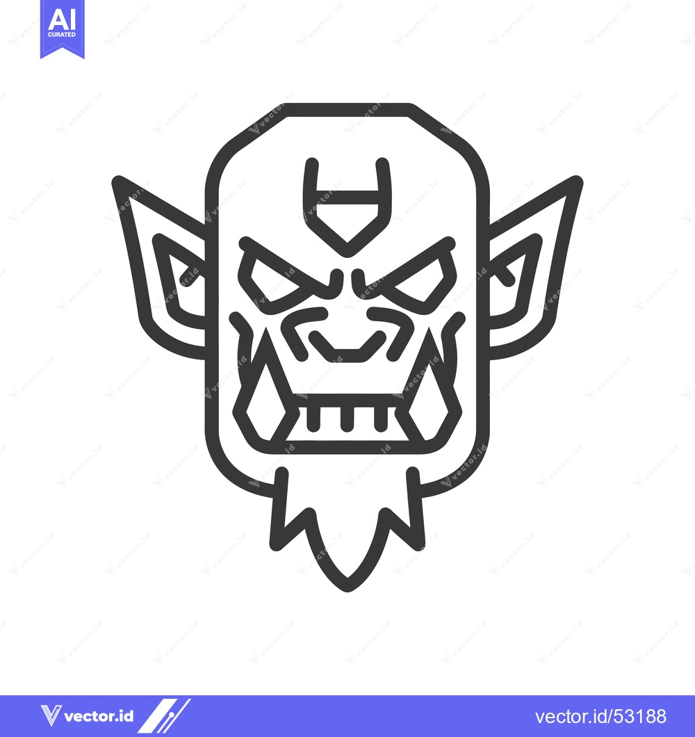 Premium Vector dari Line art illustration of an ogre's face with pointy ears and large tee