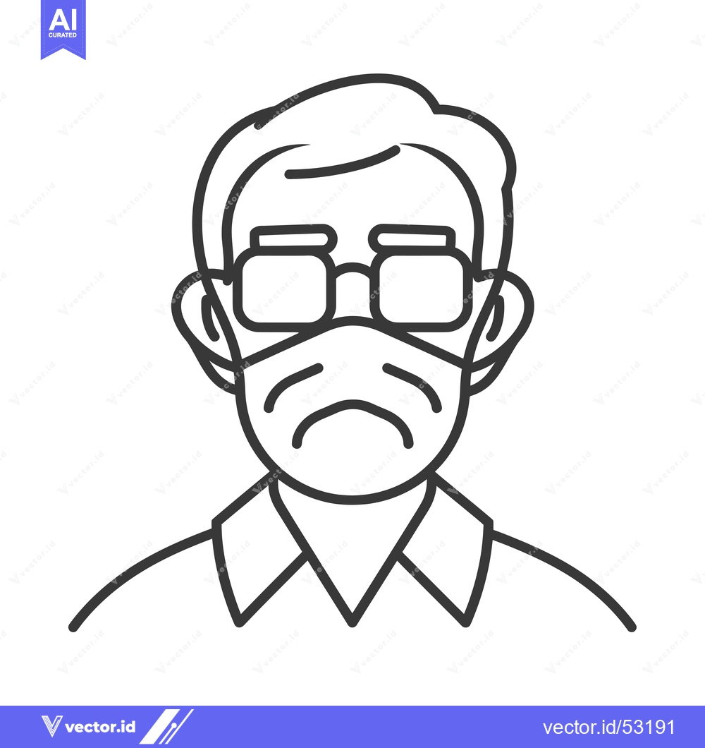Premium Vector dari Line art illustration of an older man wearing a face mask and glasses