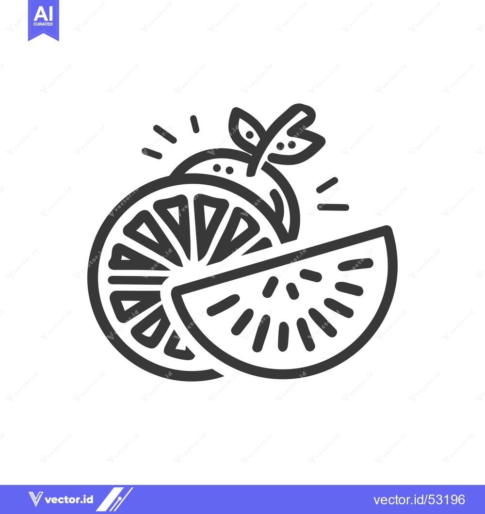 Premium Vector of Line art illustration of an orange with a leaf