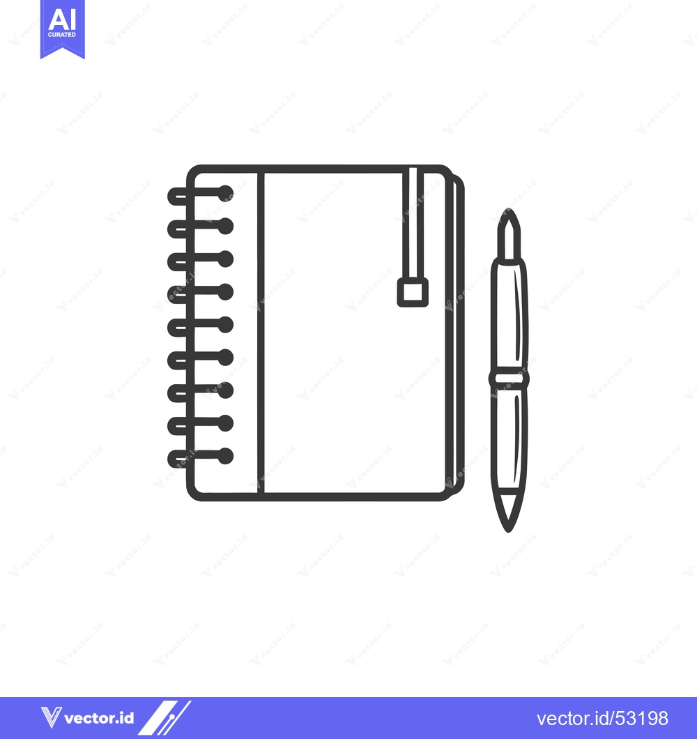 Premium Vector dari Line art illustration of a notebook and pen
