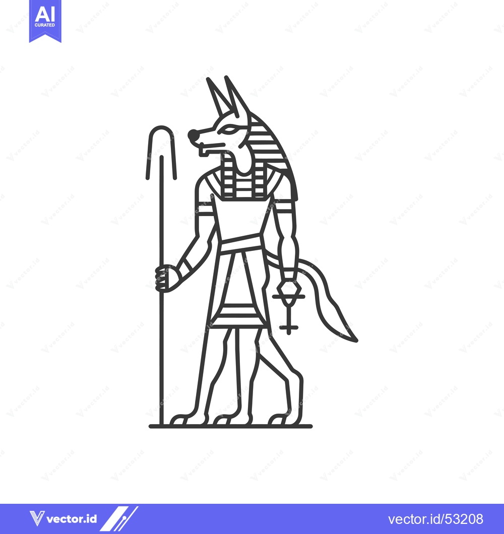 Premium Vector of Line Art Illustration of Anubis, Egyptian God of the Dead