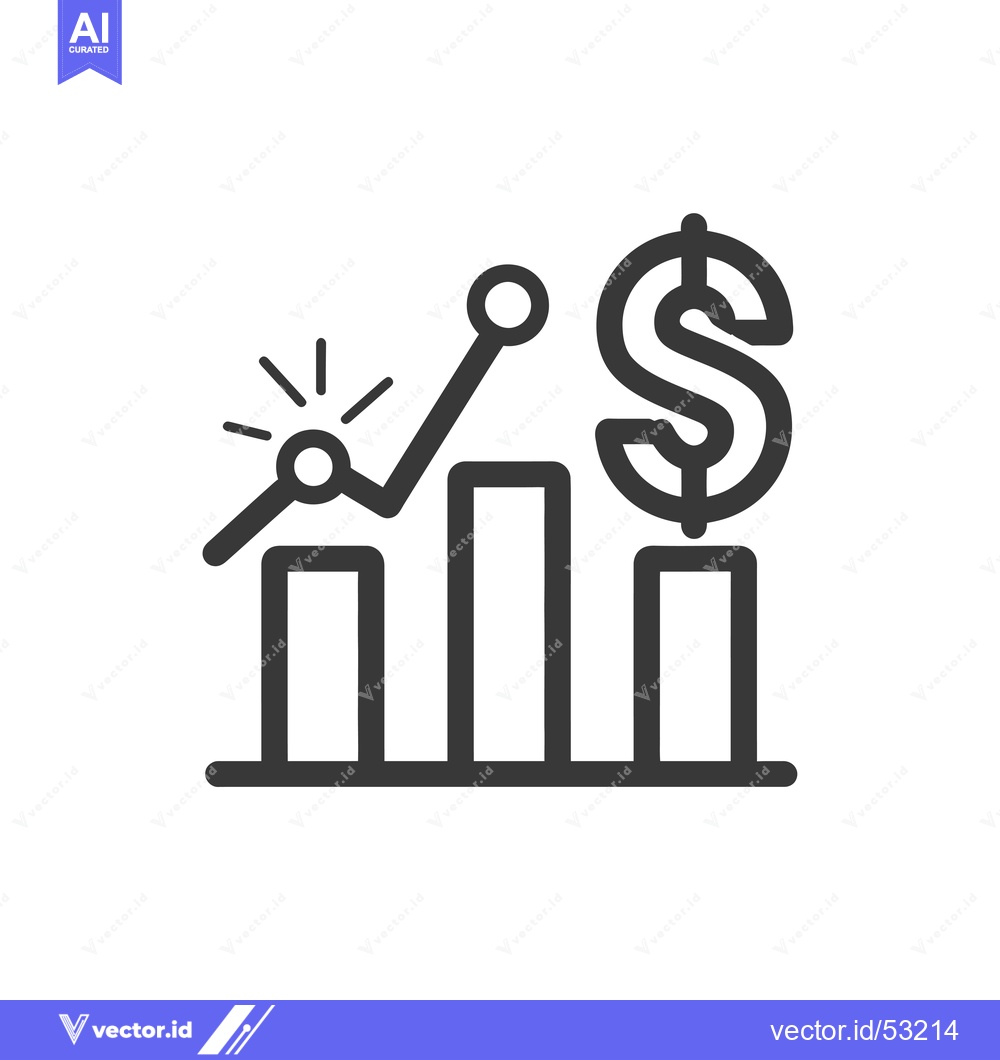 Premium Vector of Line Art Illustration of an Upward Trending Bar Graph with a Dollar Si