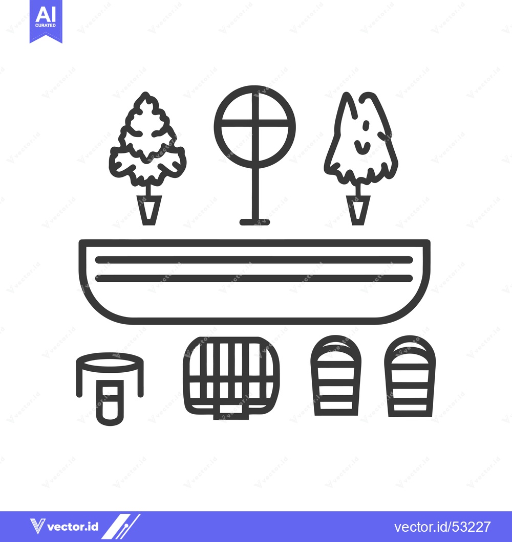 Premium Vector of Line Art Illustration of a Park with Trees, a Bench, and Other Feature