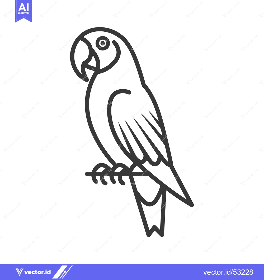Premium Vector dari Line art illustration of a parrot perched on a branch