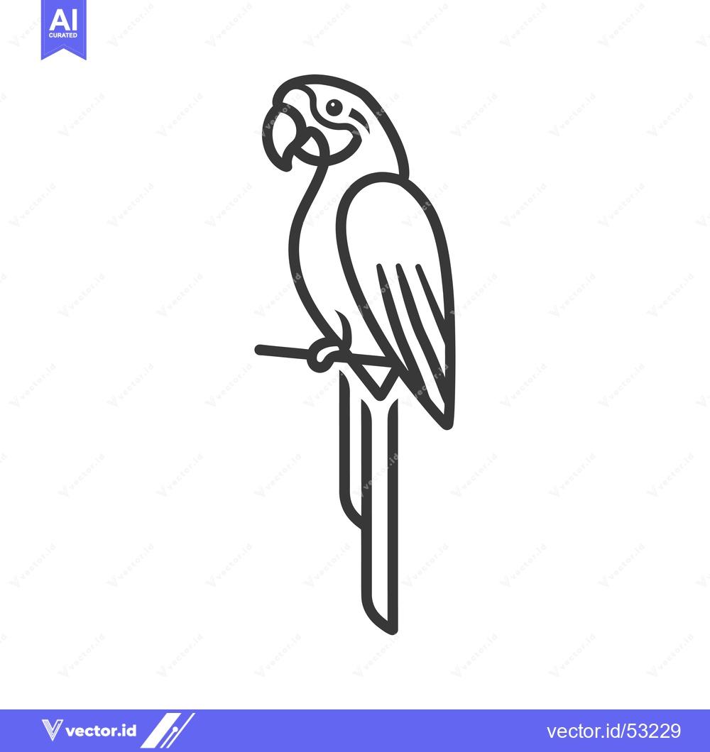 Premium Vector dari Line Art Illustration of a Parrot Perched on a Branch