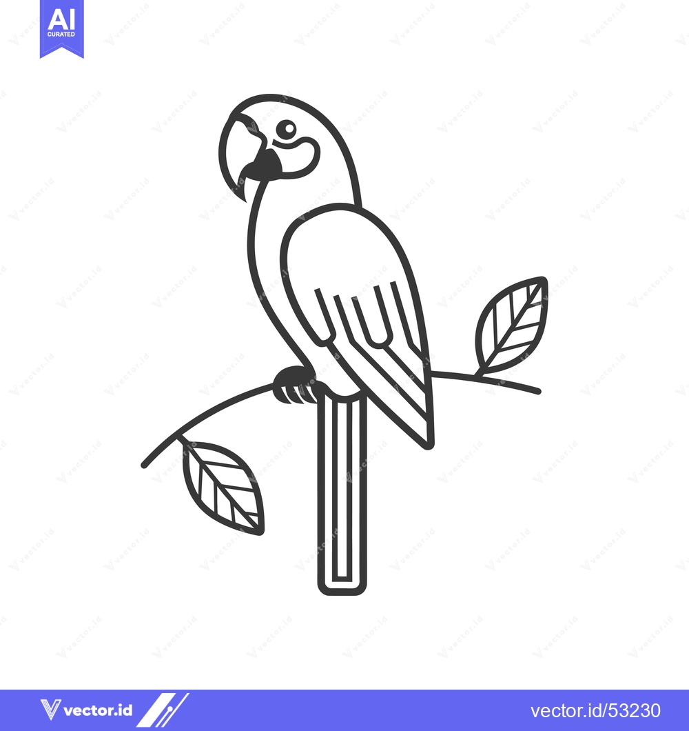Premium Vector of Line Art Illustration of a Parrot Perched on a Branch