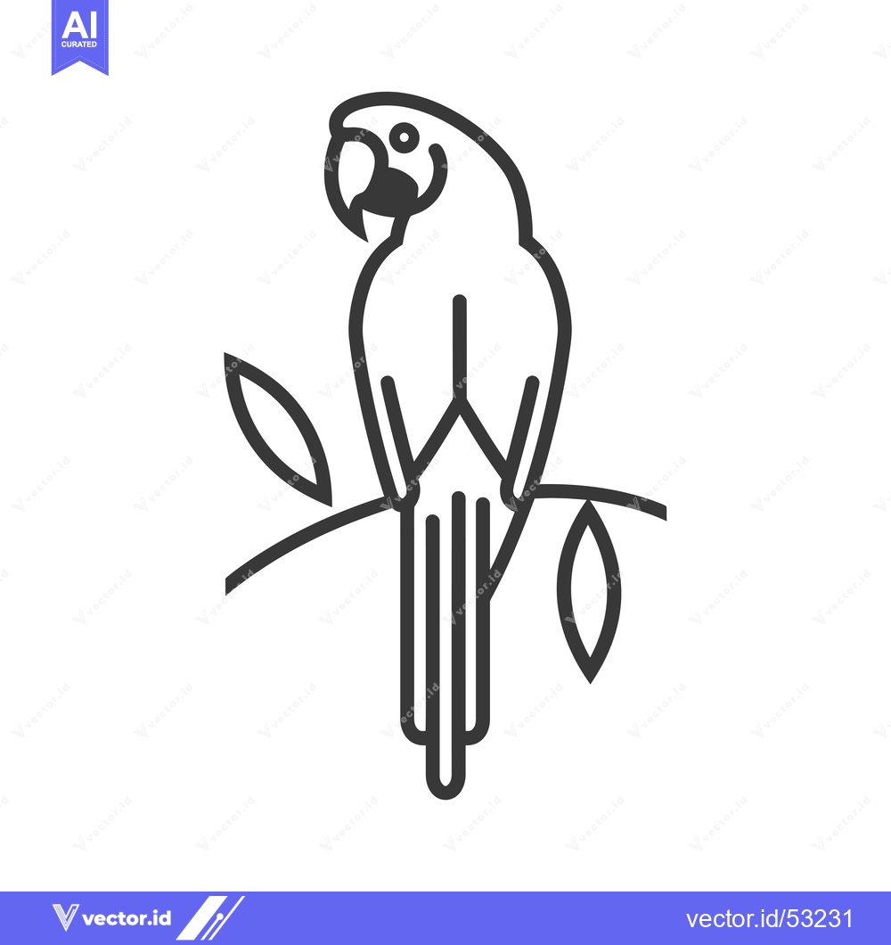 Premium Vector of Line Art Illustration of a Parrot Perched on a Branch