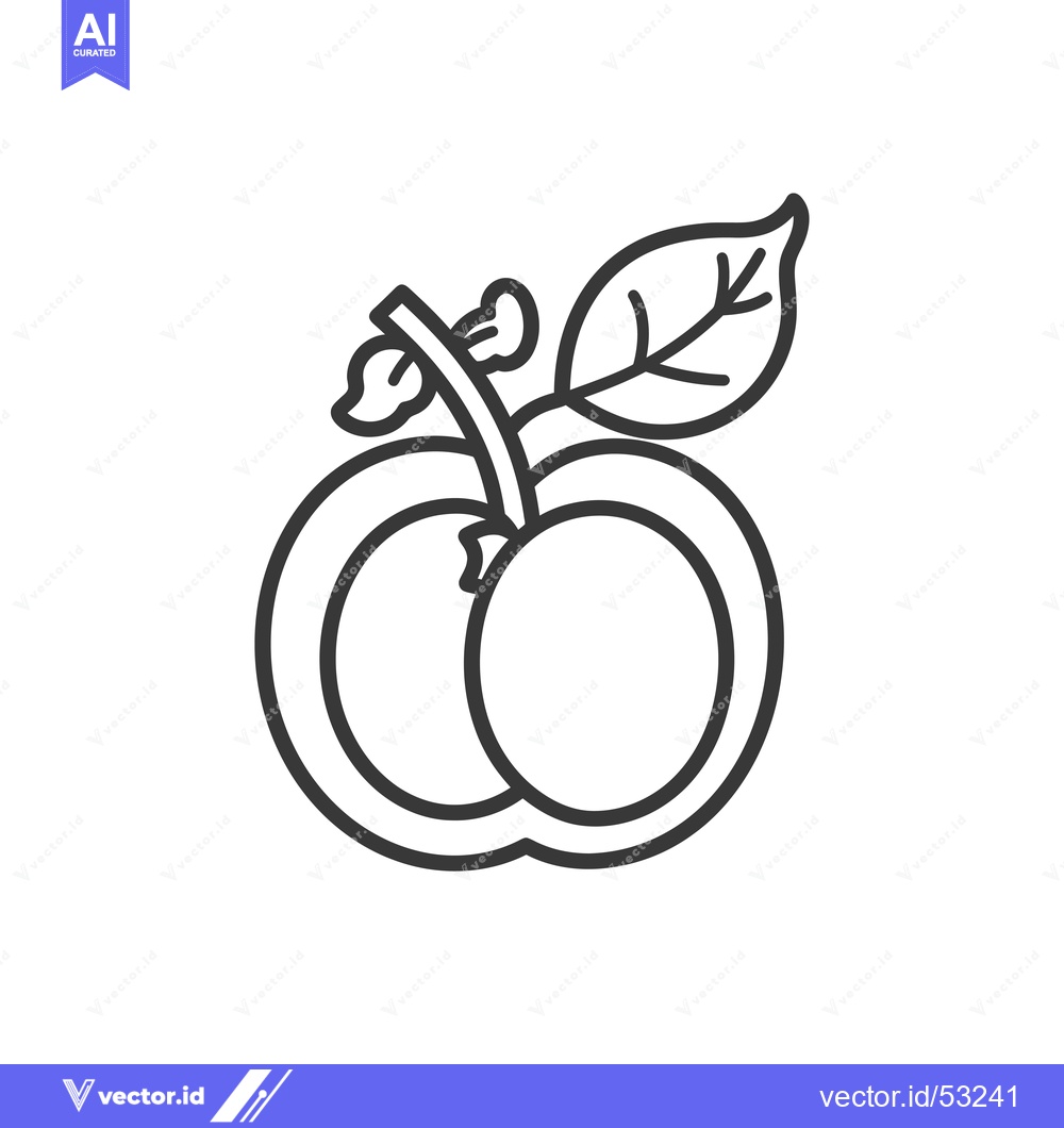 Premium Vector dari Line art illustration of a peach with a leaf
