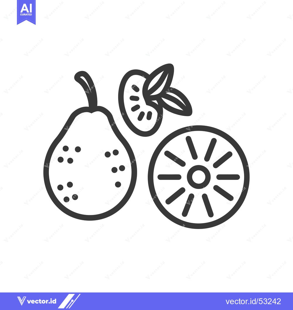 Premium Vector of Line Art Illustration of a Pear, a Kiwi, and a Slice of Tomato