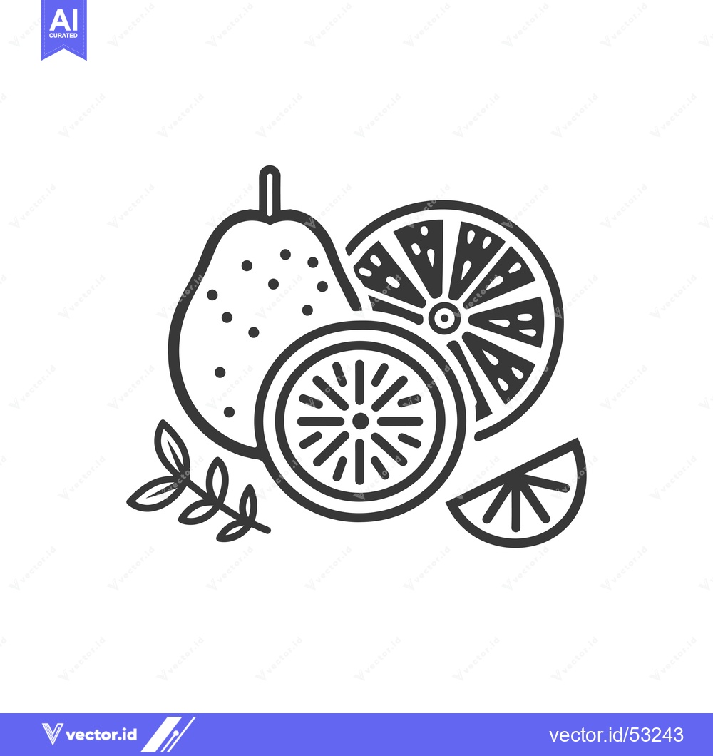 Premium Vector of Line art illustration of a pear and lemon slices