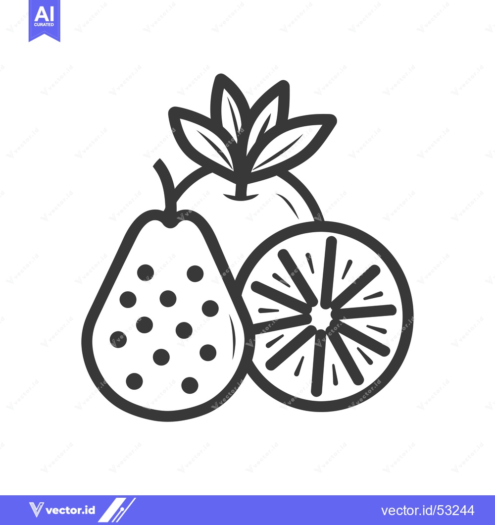 Premium Vector of Line Art Illustration of a Pear, an Orange, and a Kiwi