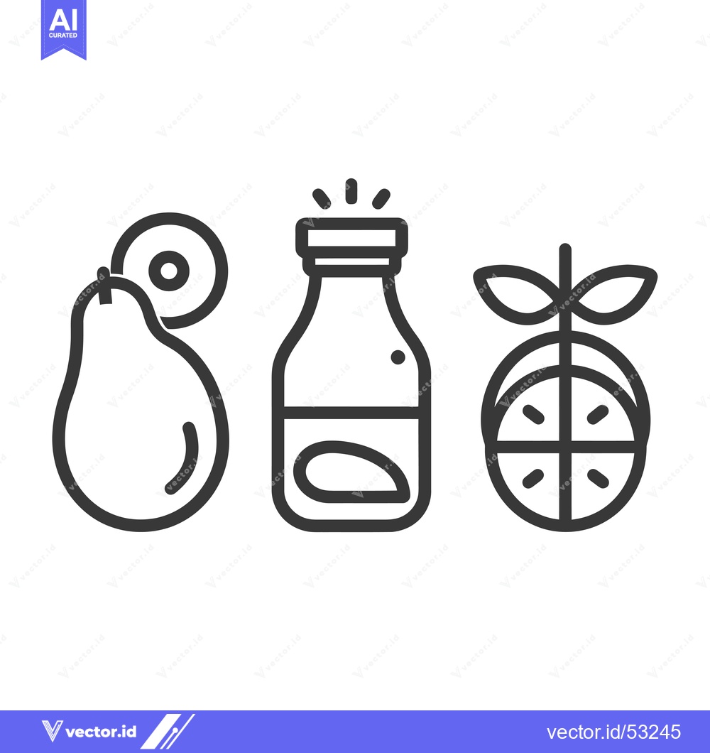 Premium Vector dari Line Art Illustration of a Pear, Bottle, and Orange