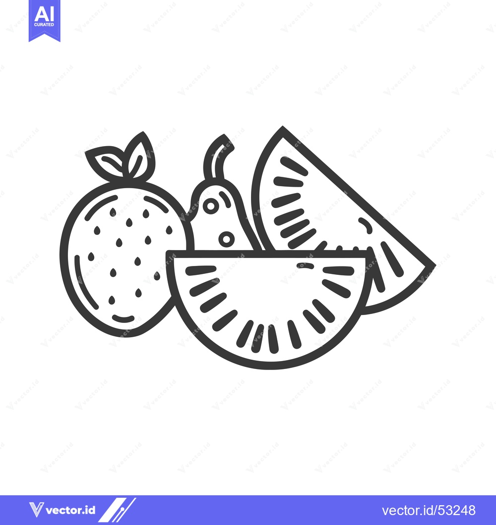 Premium Vector dari Line Art Illustration of a Pear, Orange, and Watermelon Slices