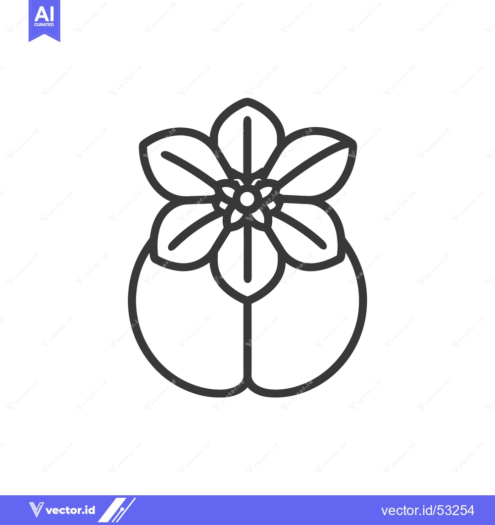 Premium Vector dari Line art illustration of a persimmon with a flower on top