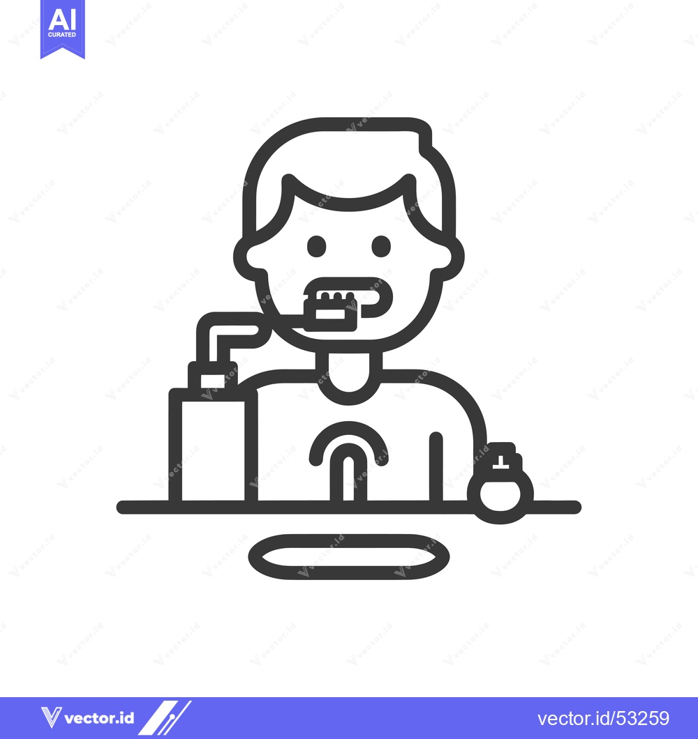 Premium Vector dari Line art illustration of a person brushing their teeth