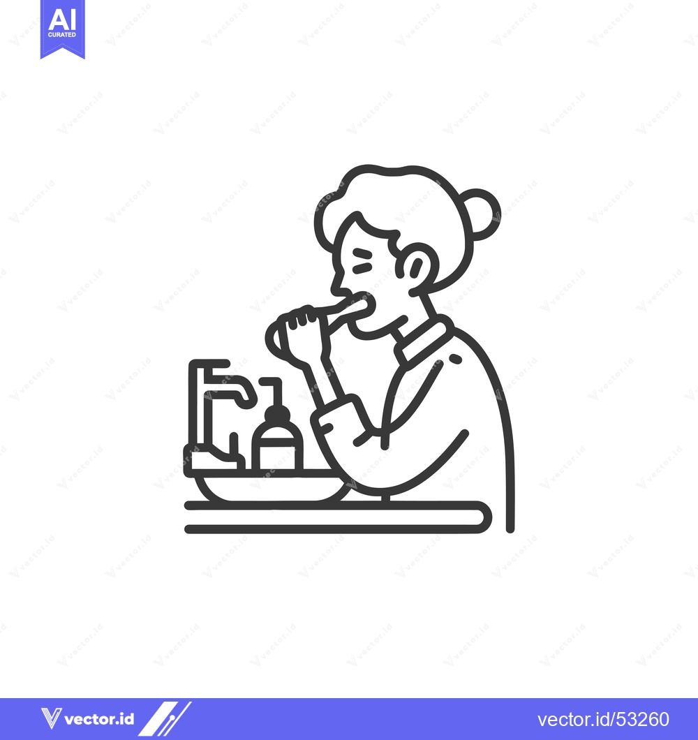 Premium Vector of Line Art Illustration of a Person Brushing Their Teeth in a Bathroom