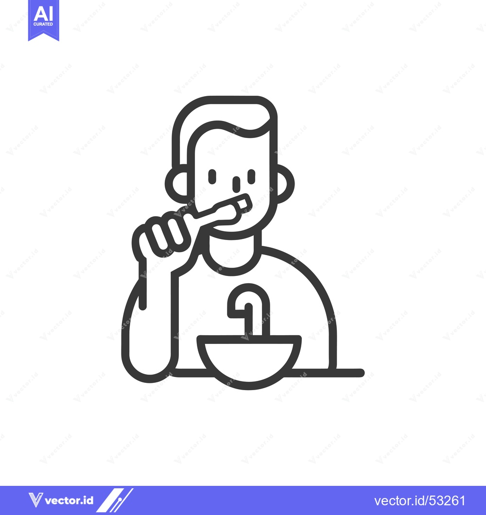 Premium Vector dari Line Art Illustration of a Person Brushing Their Teeth in Front of a S
