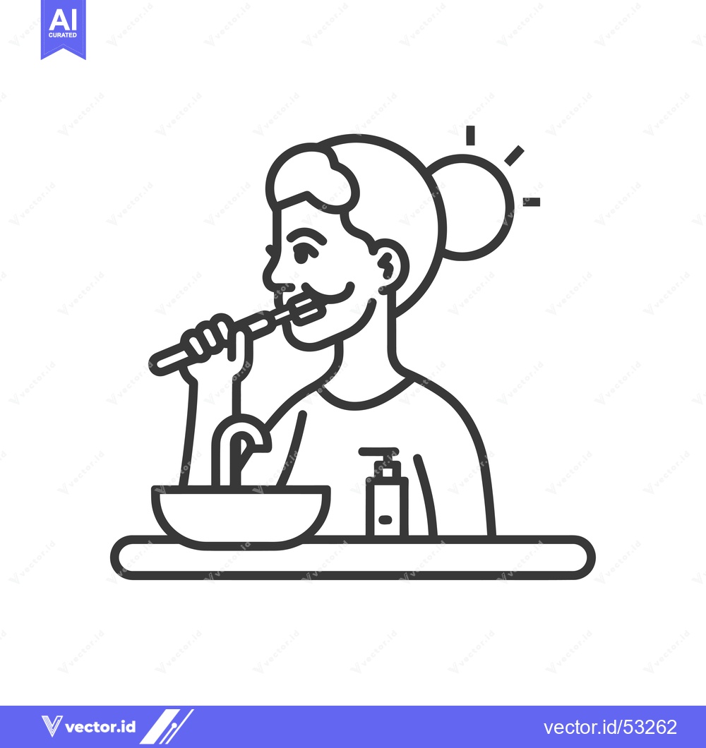 Premium Vector dari Line Art Illustration of a Person Brushing Their Teeth in the Morning