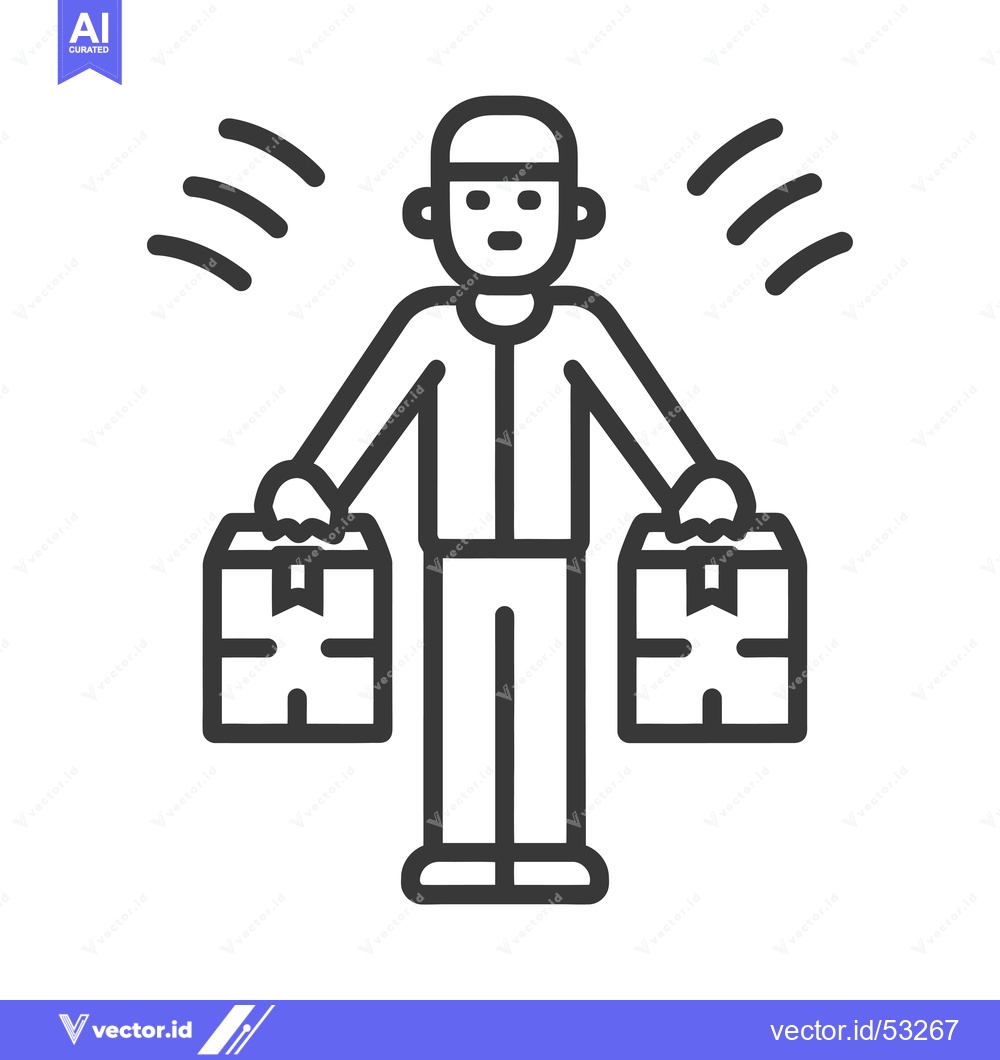Premium Vector of Line art illustration of a person carrying two boxes with sound waves