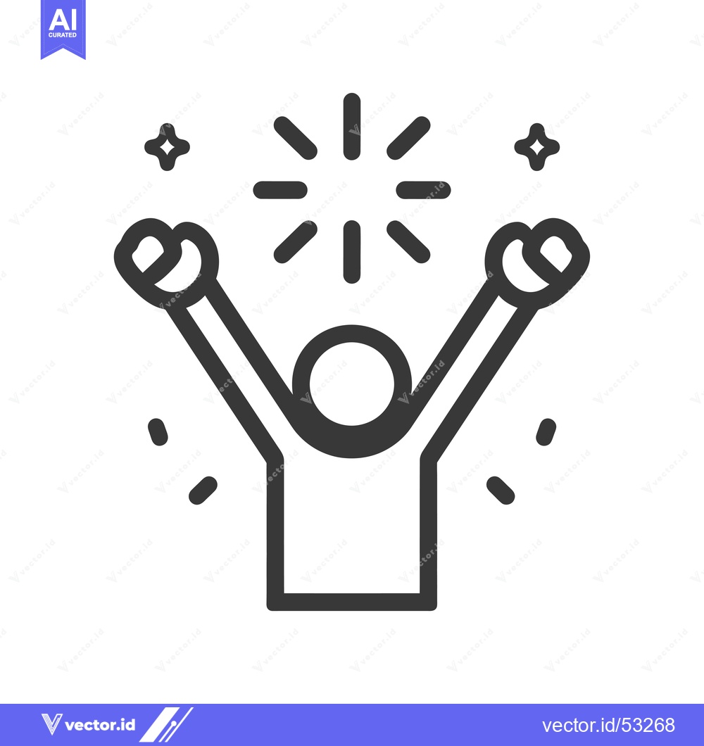 Premium Vector of Line art illustration of a person celebrating with raised arms and con