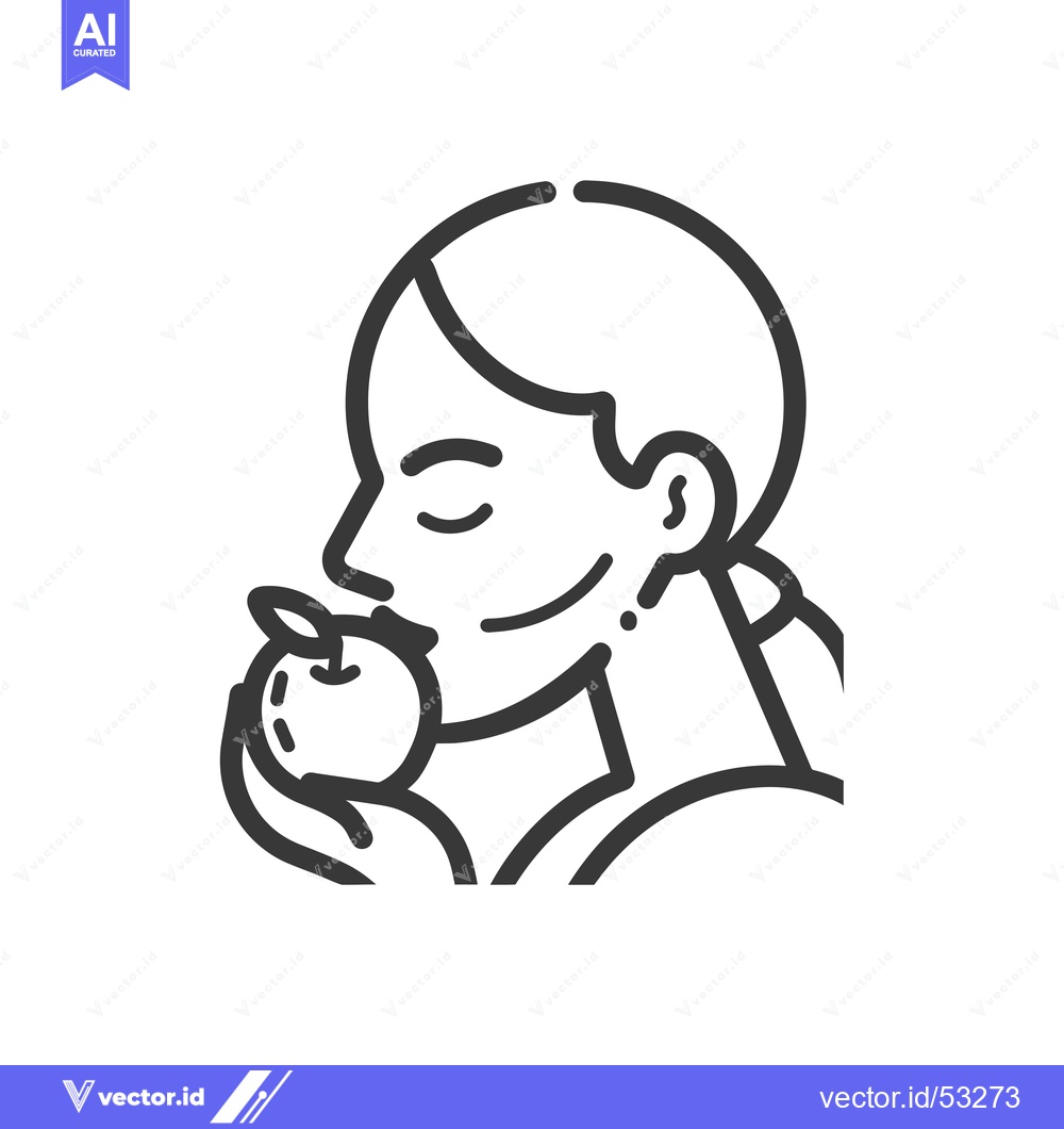 Premium Vector dari Line art illustration of a person eating an apple