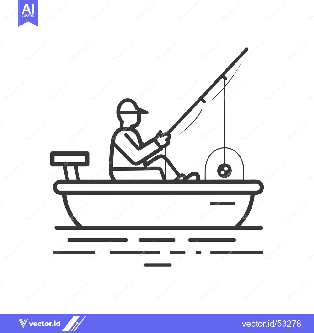 Premium Vector of Line art illustration of a person fishing from a boat