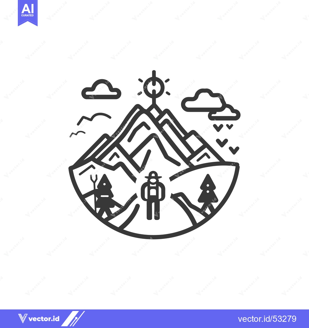 Premium Vector dari Line Art Illustration of a Person Hiking Up a Mountain