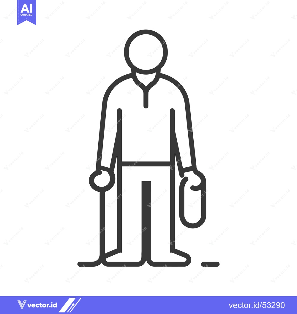 Premium Vector of Line art illustration of a person holding a cane and a bag