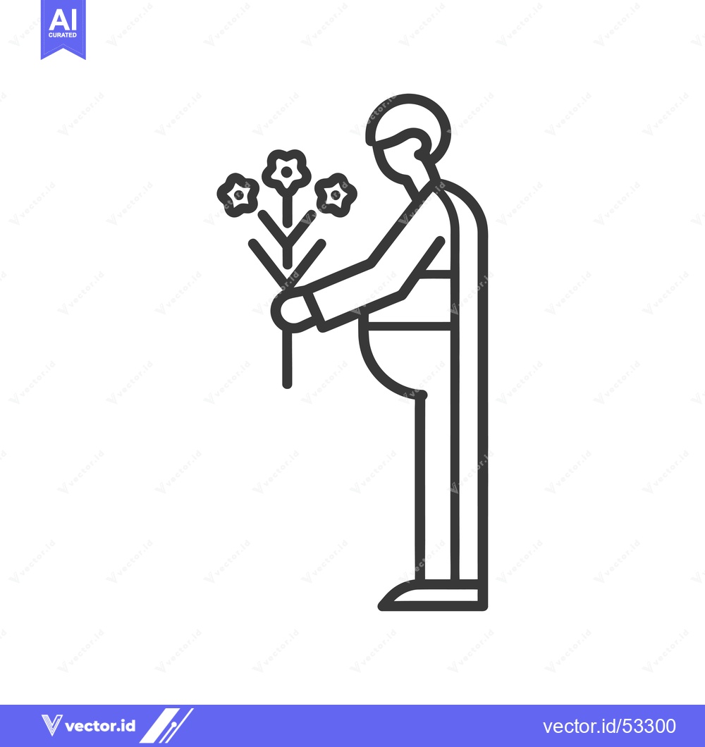 Premium Vector of Line Art Illustration of a Person Holding Flowers