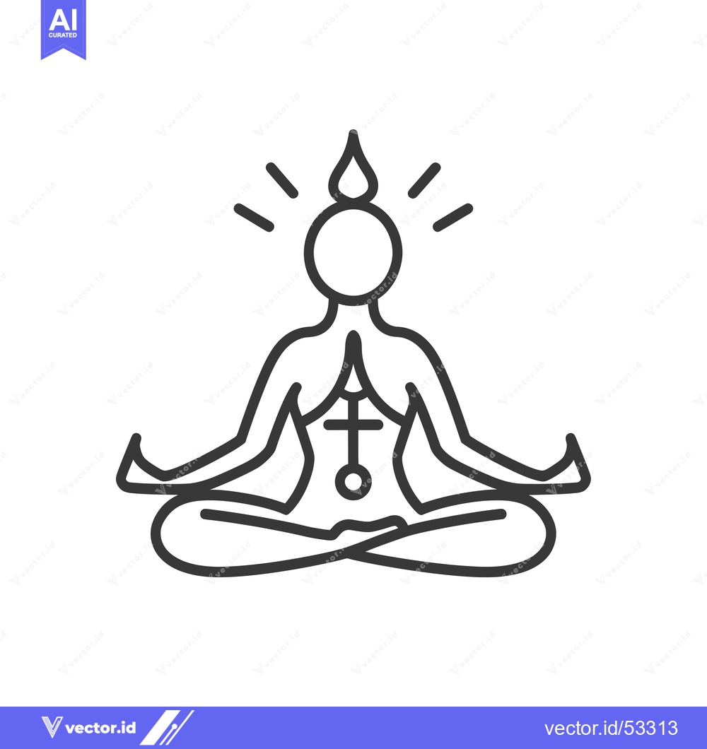 Premium Vector dari Line Art Illustration of a Person in a Meditation Pose with a Cross an