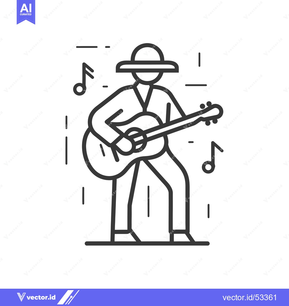Premium Vector of Line Art Illustration of a Person Playing Guitar