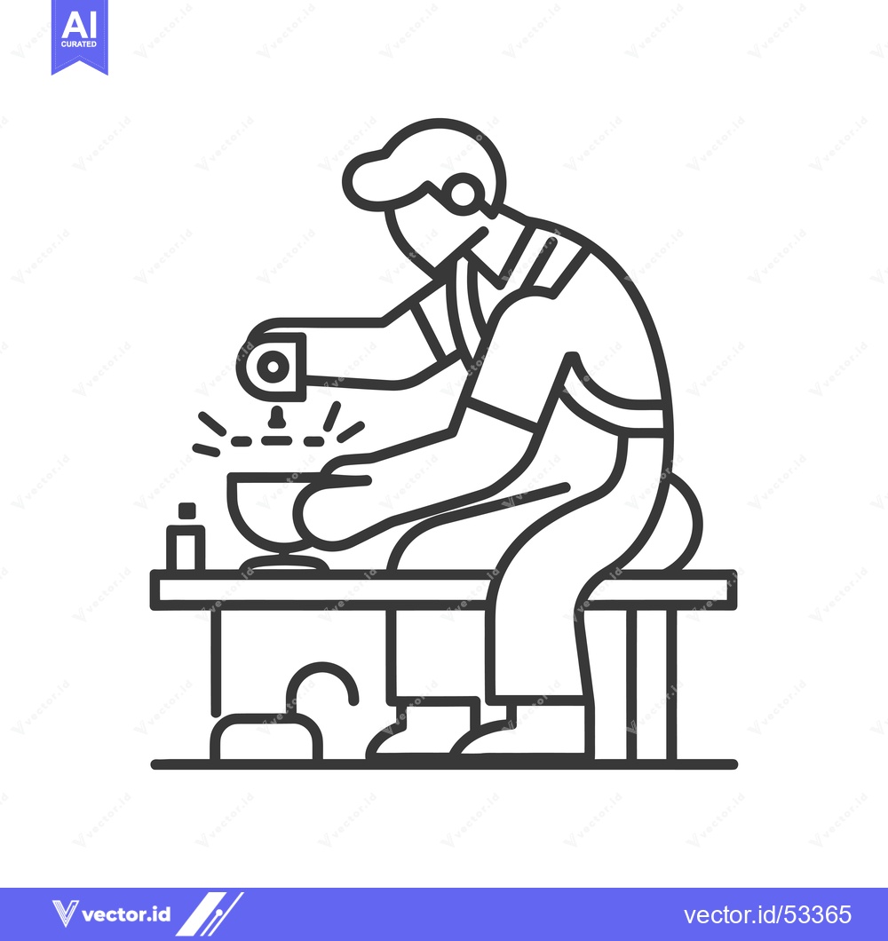 Premium Vector dari Line Art Illustration of a Person Pouring Clay Into a Bowl