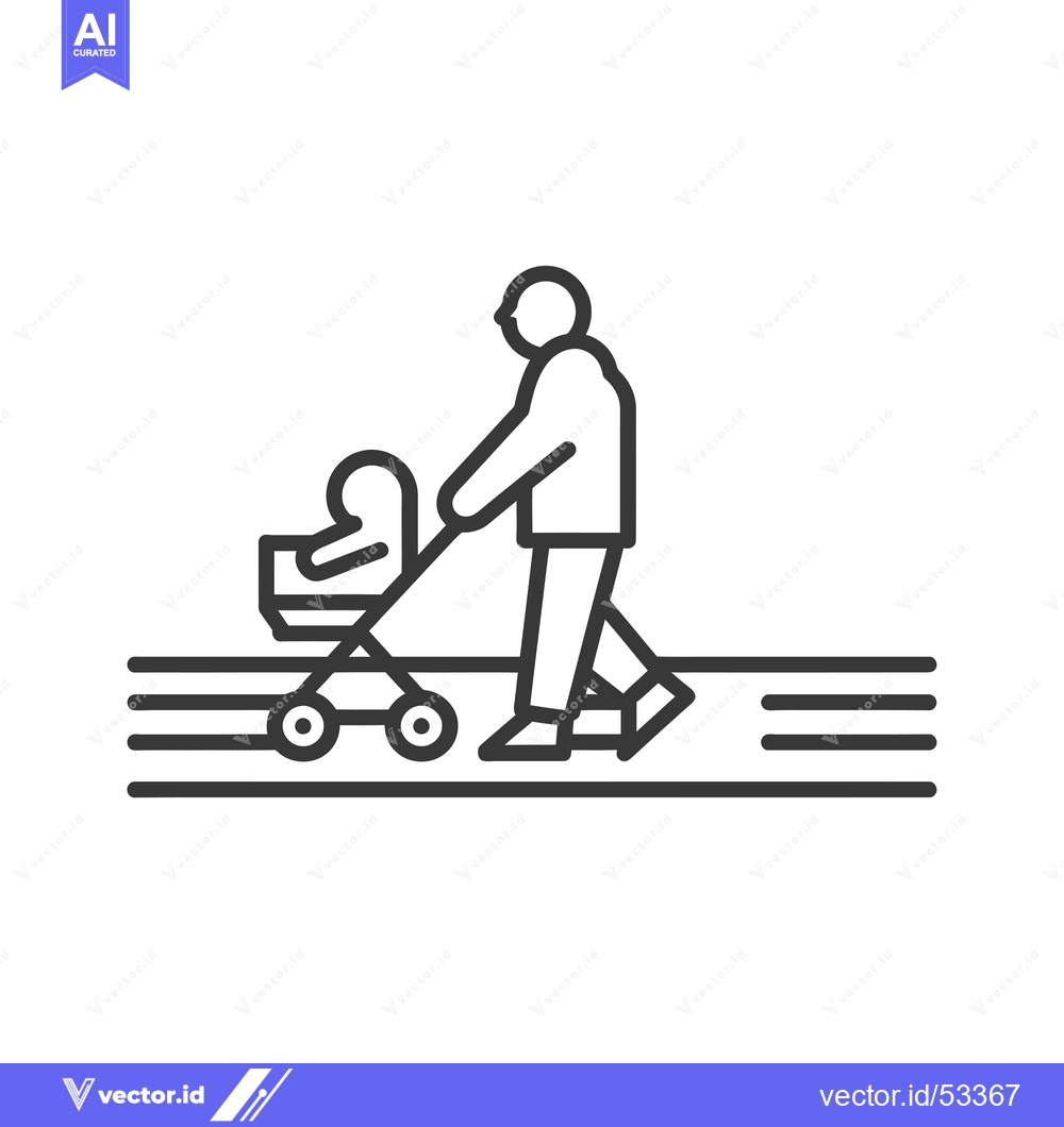 Premium Vector of Line Art Illustration of a Person Pushing a Baby Stroller