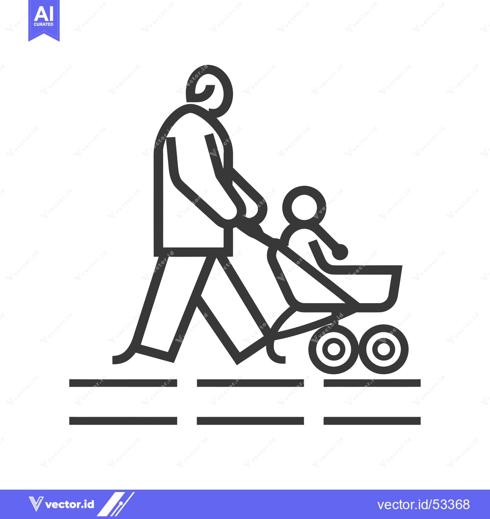 Premium Vector dari Line art illustration of a person pushing a stroller