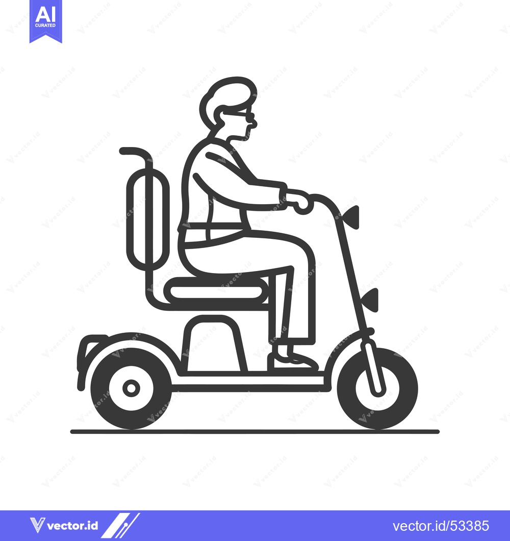 Premium Vector dari Line Art Illustration of a Person Riding a Mobility Scooter