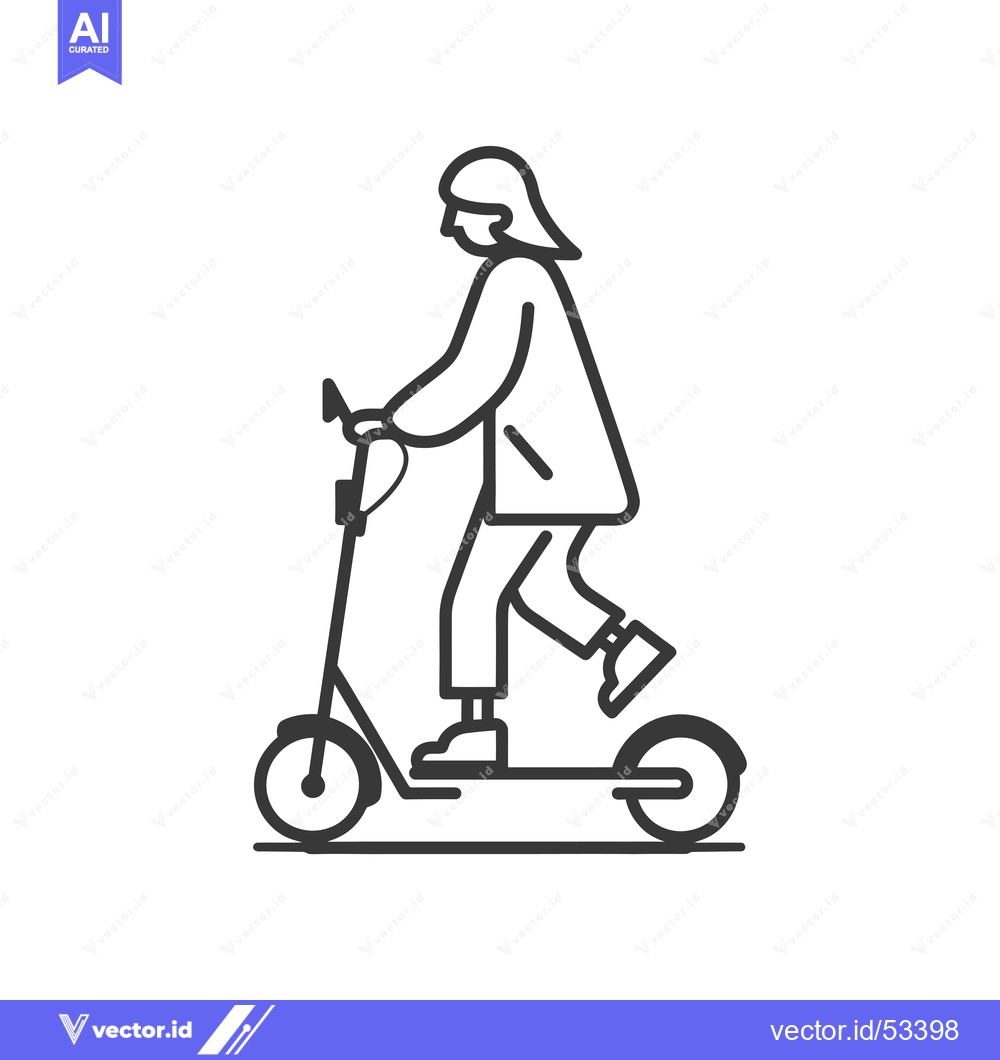 Premium Vector dari Line art illustration of a person riding an electric scooter