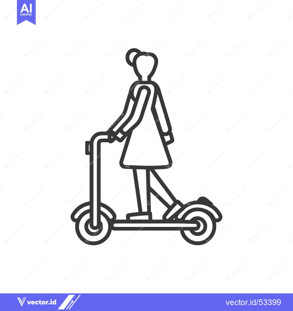 Premium Vector of Line Art Illustration of a Person Riding an Electric Scooter