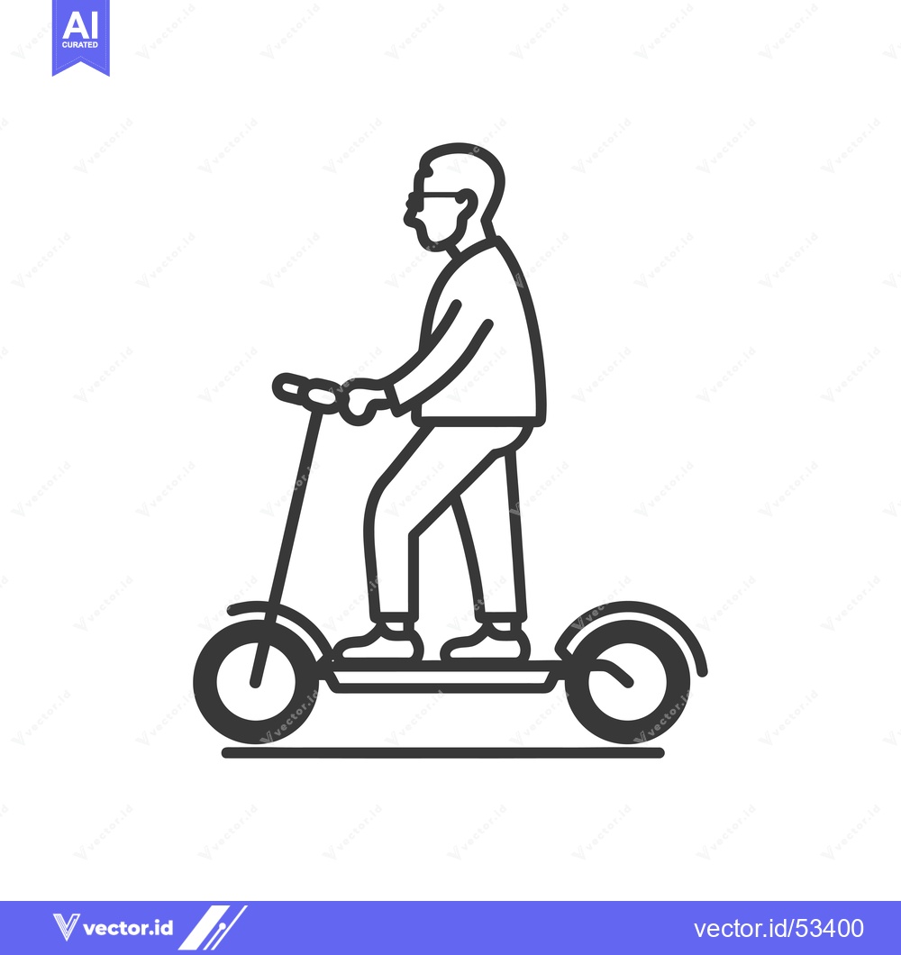 Premium Vector dari Line art illustration of a person riding an electric scooter