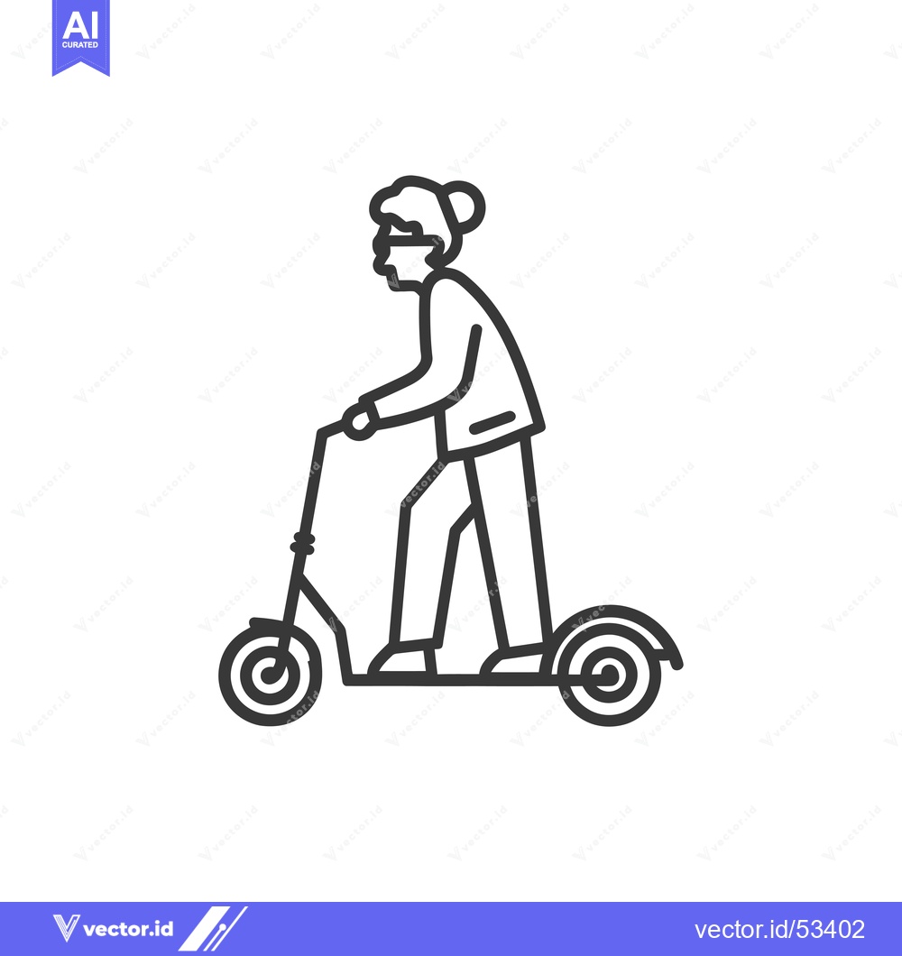 Premium Vector of Line art illustration of a person riding a scooter