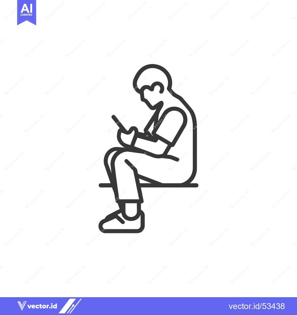 Premium Vector dari Line Art Illustration of a Person Sitting and Using a Tablet